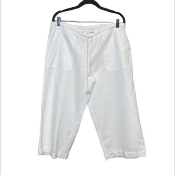 Lauren Ralph Lauren whiten linen blend drawstring wide leg crop pants L - Picture 1 of 15